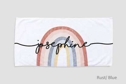 Personalized Rainbow Beach Towel | Custom Name Embroidered Cotton
