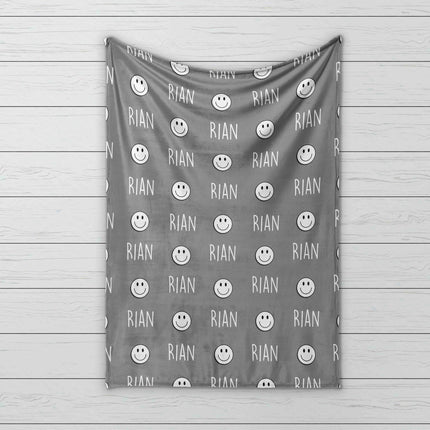 Personalized Happy Face Minky Blanket: Custom Baby or Kids Gift