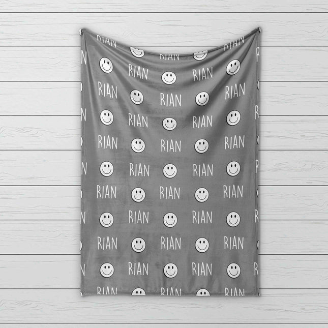 Personalized Happy Face Minky Blanket: Custom Baby or Kids Gift