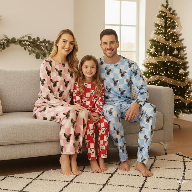 Custom Checkered Pet Portrait Pajama Pants: Personalized Dog Photo Gift