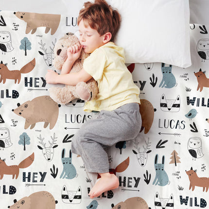 New hand-drawn childish animal pattern with forest animals blanket