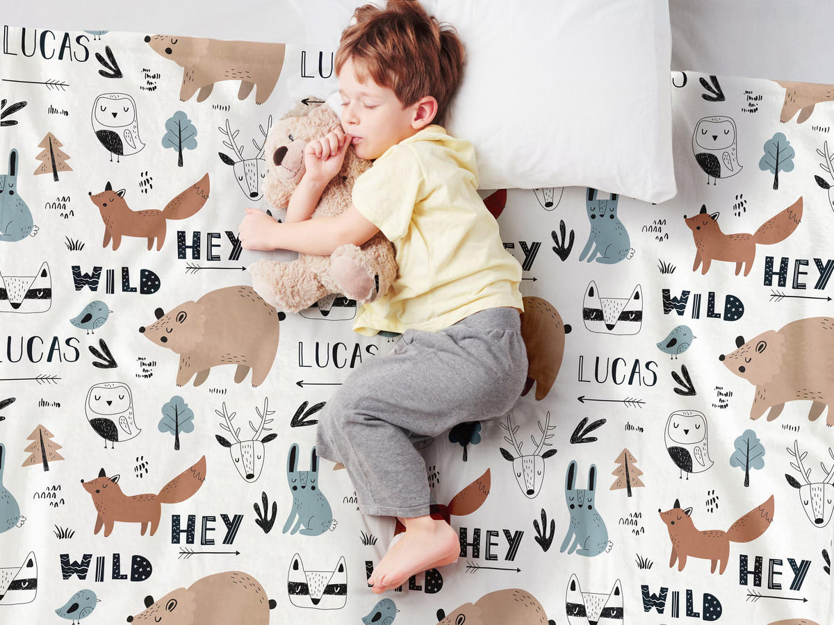 New hand-drawn childish animal pattern with forest animals blanket
