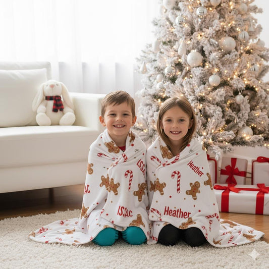 Personalized Kids Christmas Blanket – Custom Name Embroidered, Minky or Sherpa