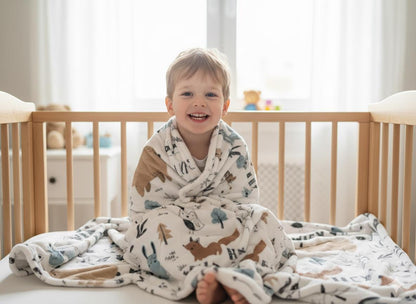 New hand-drawn childish animal pattern with forest animals blanket
