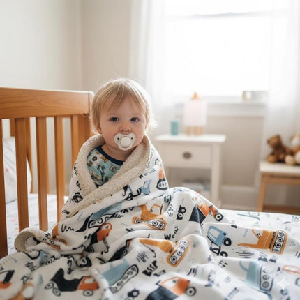 Personalized Kids Construction Blanket – Custom Name Embroidered, Minky or Sherpa