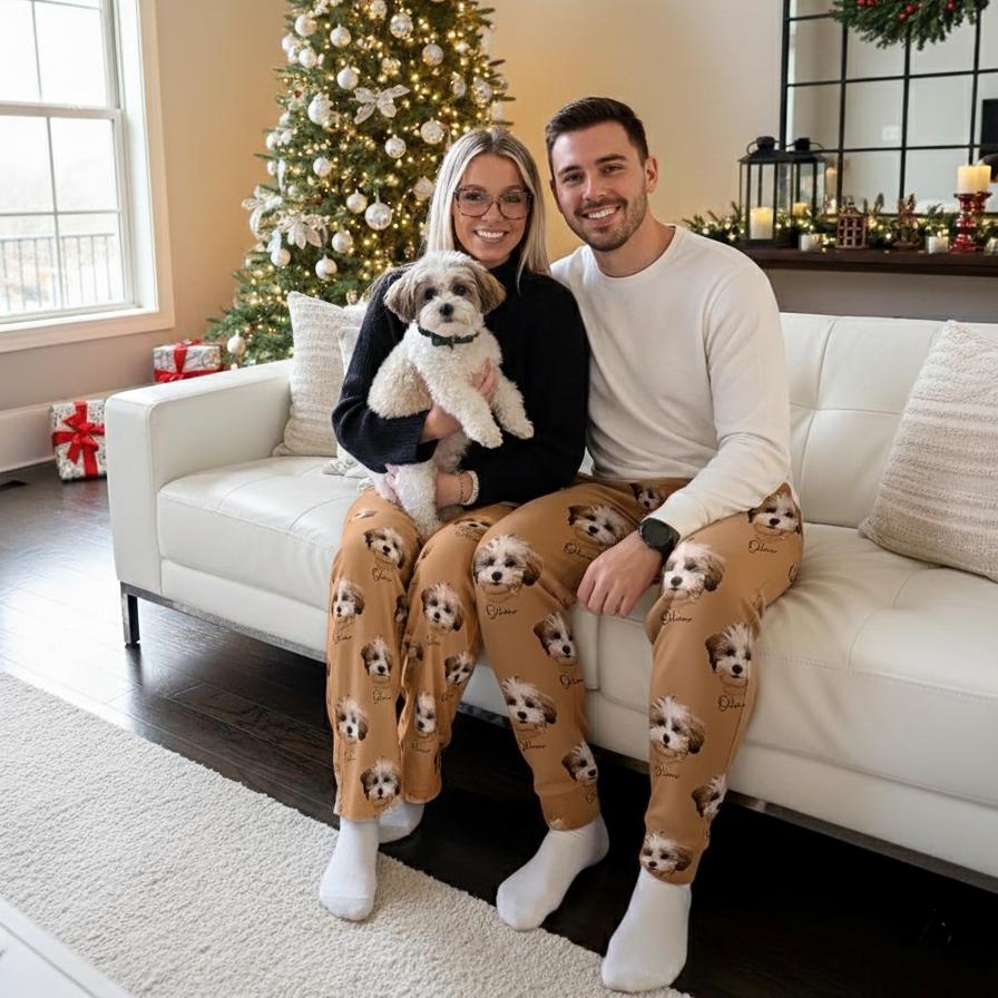 Personalized Pet Photo Pajama, Custom Dog & Cat Portrait PJs, Family Matching Loungewear