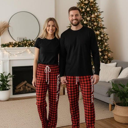 Personalized Christmas Plaid Pajama Pants: Red Green Checker, Groovy Style