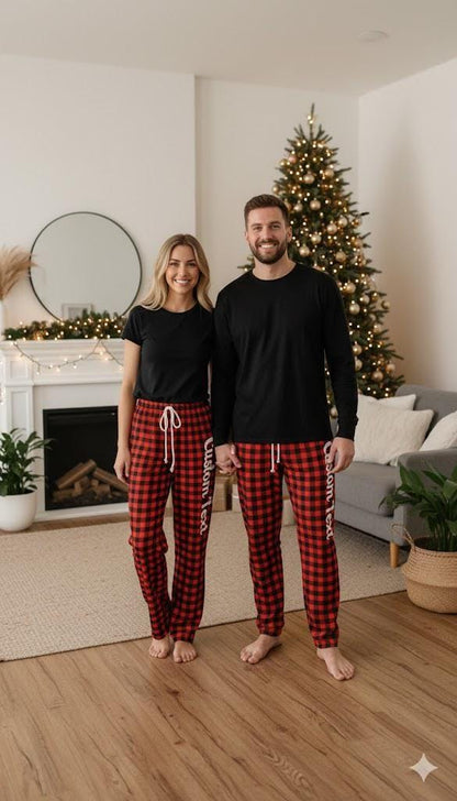 Personalized Christmas Plaid Pajama Pants: Red Green Checker, Groovy Style