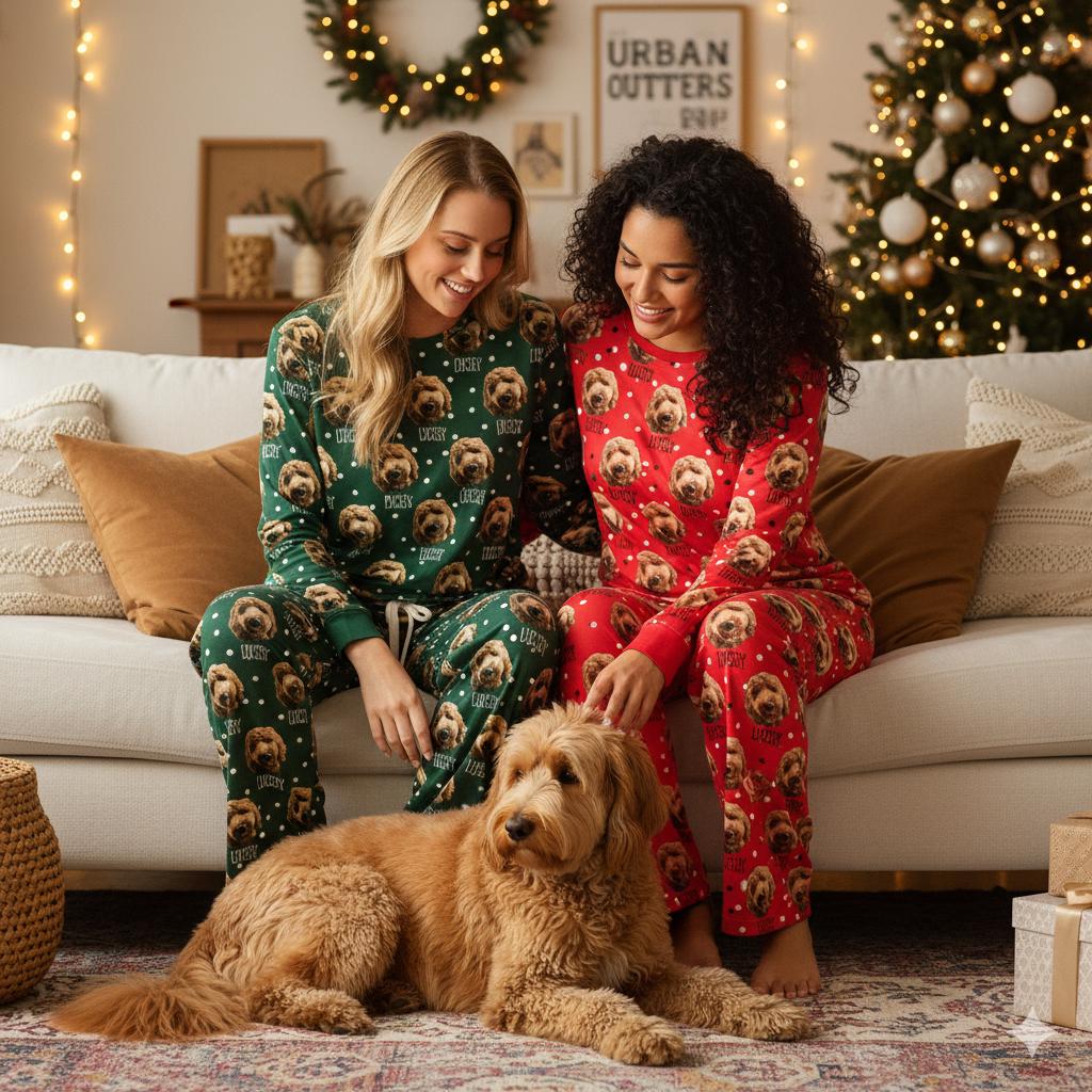 Custom Christmas Design Pet Portrait Pajamas: Personalized Dog/Cat Photo Lounge Pet Lover