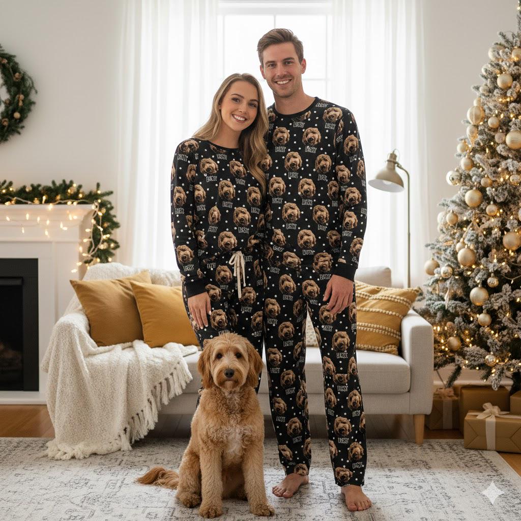 Custom Christmas Design Pet Portrait Pajamas: Personalized Dog/Cat Photo Lounge Pet Lover