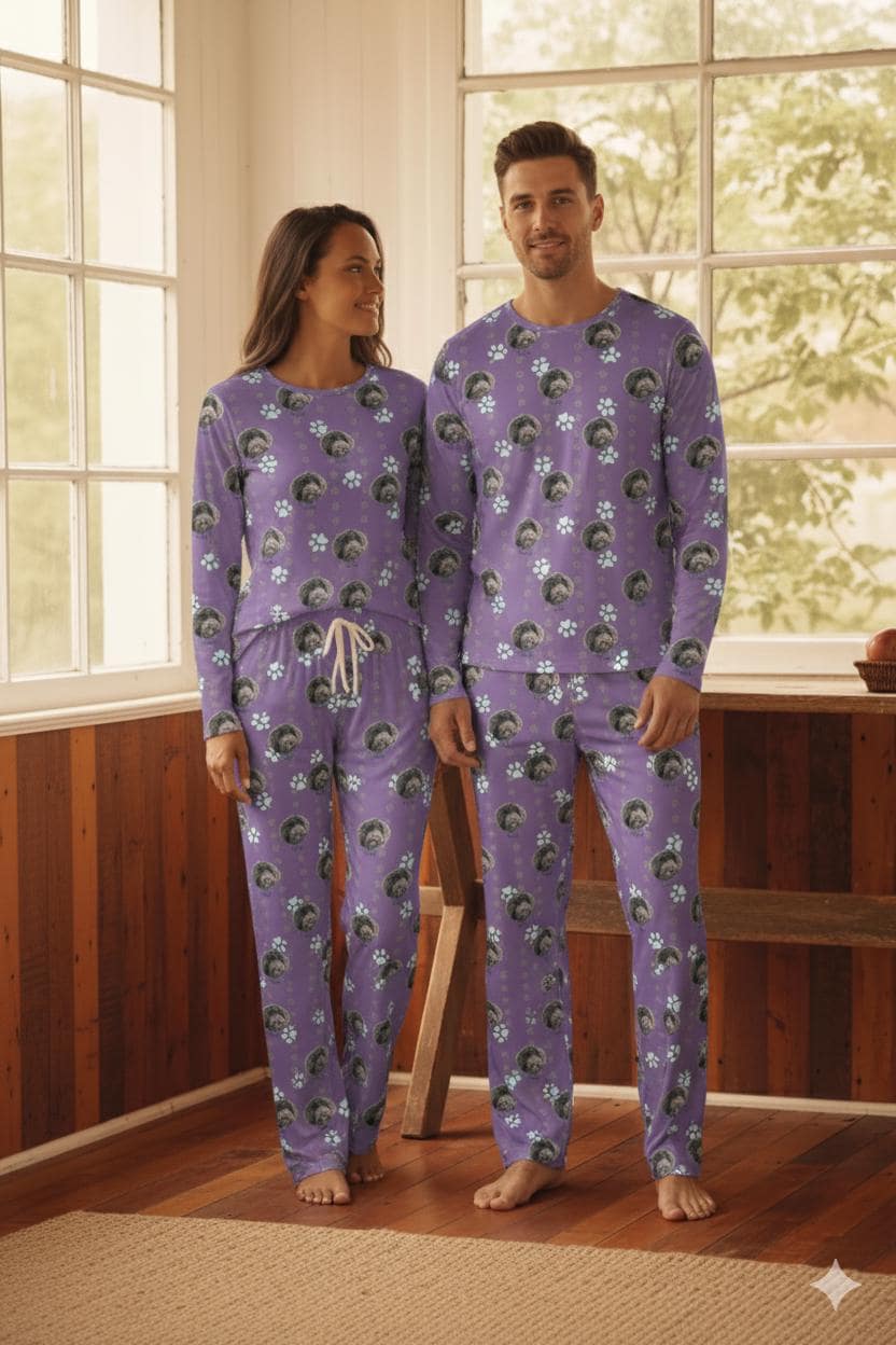 Custom Paw Deaign Pet Portrait Pajama Pants: Personalized Dog or Cat Photo