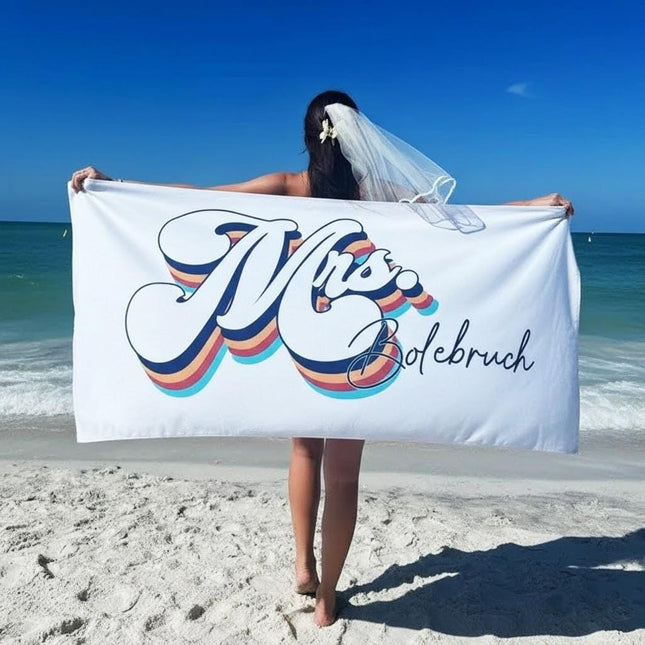 Personalized Mr. or Mrs. Beach Towel: Honeymoon Gift