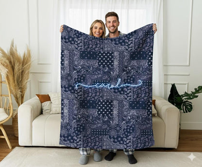 Bandana style Script Style pattern Sherpa blanket