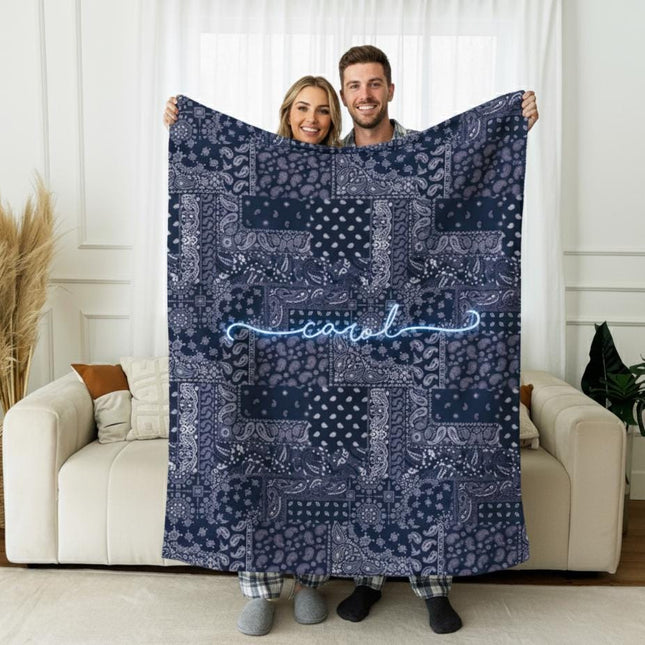 Bandana style Script Style pattern Sherpa blanket