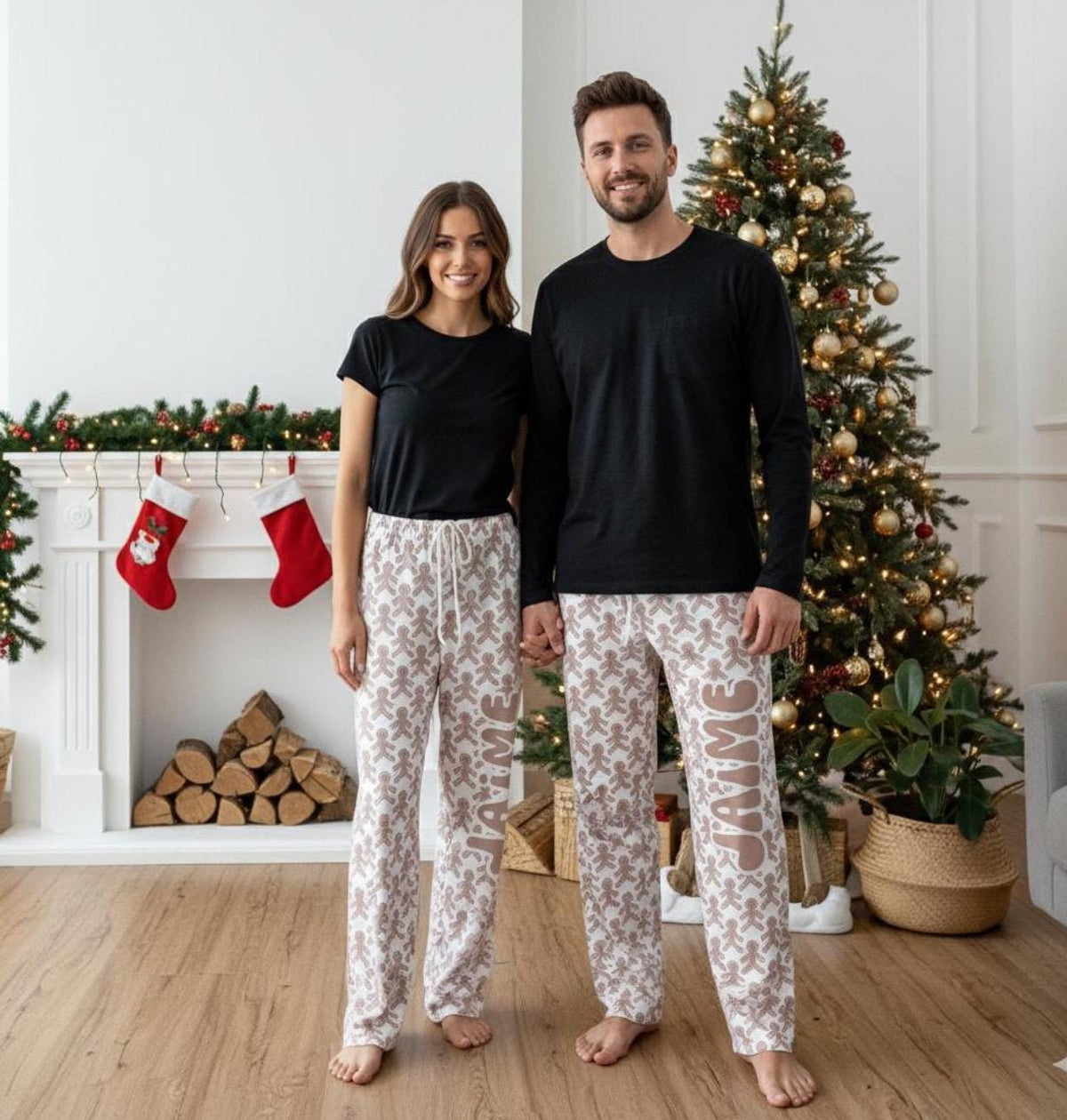Personalized Christmas Theam Pajama Pants: Custom Name Holiday Loungewear
