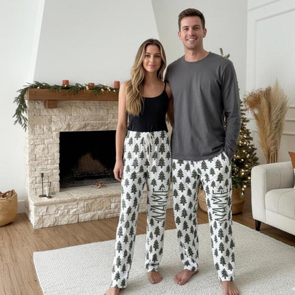 Personalized Christmas Tree Pajama Pants: Custom Name, Soft Knit Loungewear