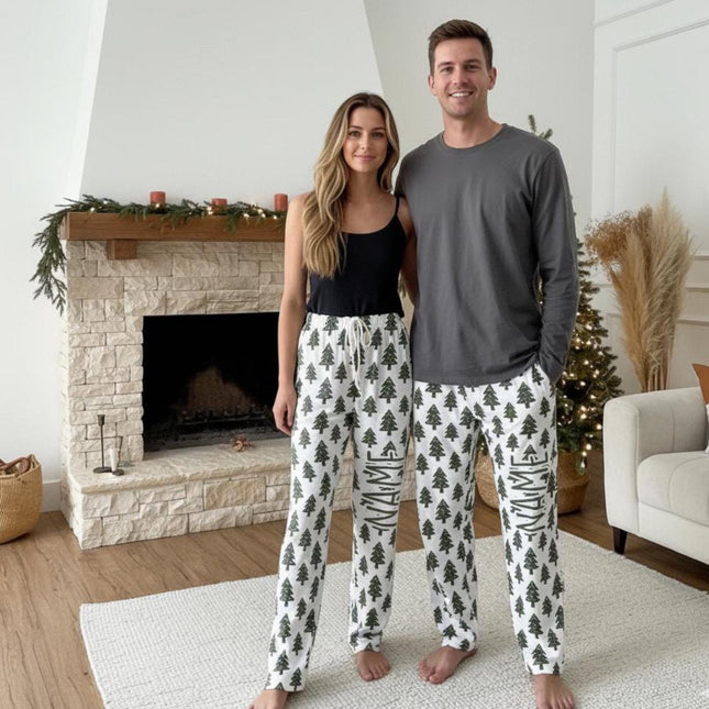 Personalized Christmas Tree Pajama Pants: Custom Name, Soft Knit Loungewear