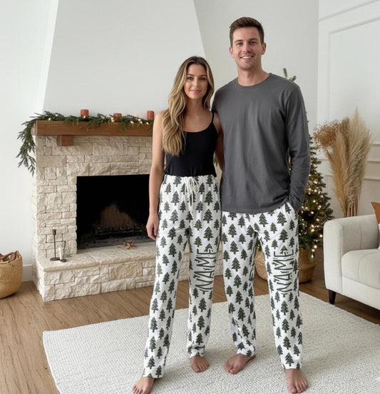 Personalized Christmas Tree Pajama Pants: Custom Name, Soft Knit Loungewear
