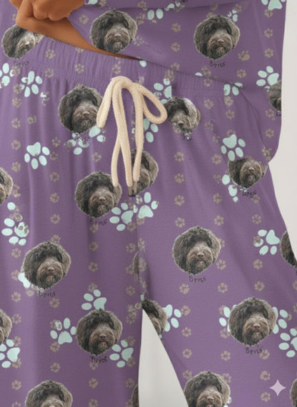 Custom Paw Deaign Pet Portrait Pajama Pants: Personalized Dog or Cat Photo