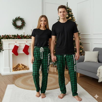 Personalized Christmas Plaid Pajama Pants: Red Green Checker, Groovy Style