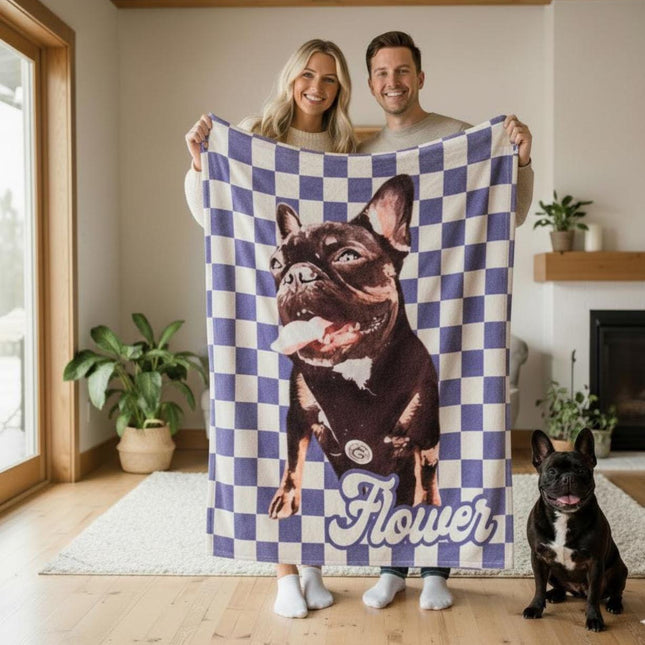 Custom Pet Photo Blanket: Checkerboard Dog or Cat Blanket