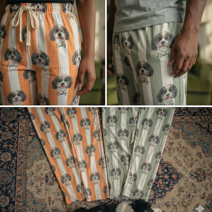 Personalized Pet Photo Checker Pajama , Custom Dog & Cat Portrait PJs, Family Matching LoungewearLoungewear