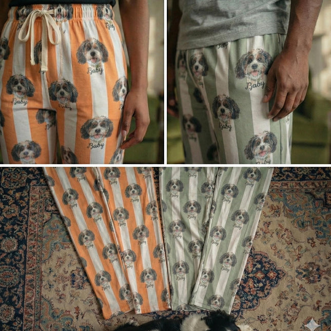 Personalized Pet Photo Checker Pajama , Custom Dog & Cat Portrait PJs, Family Matching LoungewearLoungewear