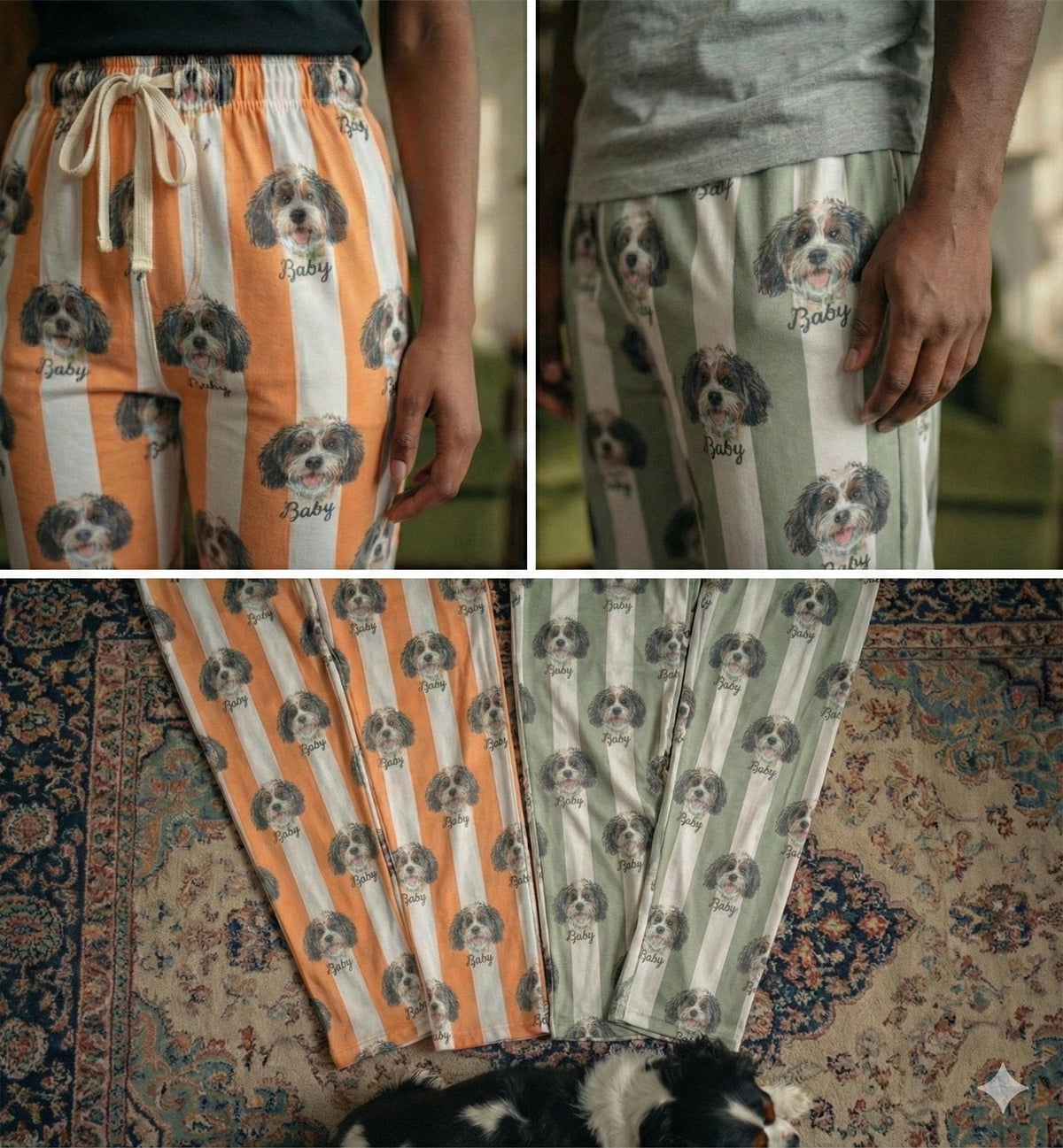 Personalized Pet Photo Checker Pajama , Custom Dog & Cat Portrait PJs, Family Matching LoungewearLoungewear