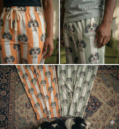 Personalized Pet Photo Checker Pajama , Custom Dog & Cat Portrait PJs, Family Matching LoungewearLoungewear