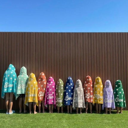 Personalized Kids Hooded Polka Dot Towel Custom Bath Poncho