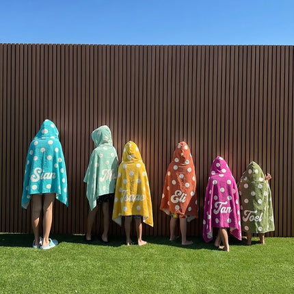 Personalized Kids Hooded Polka Dot Towel Custom Bath Poncho