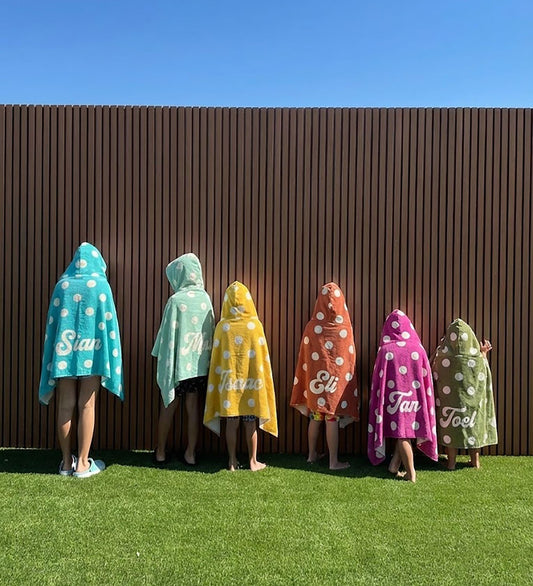 Personalized Kids Hooded Polka Dot Towel Custom Bath Poncho