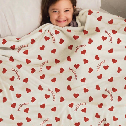 Valentines Day Gift for Daughter, Personalized Name Blanket, Cute Heart Pattern Throw, Kids Birthday Gift, Custom Baby Girl Swaddle