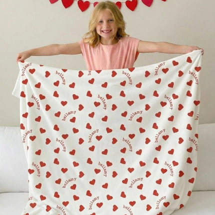 Valentines Day Gift for Daughter, Personalized Name Blanket, Cute Heart Pattern Throw, Kids Birthday Gift, Custom Baby Girl Swaddle