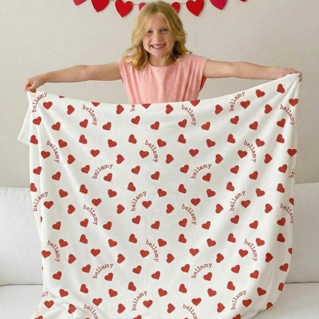 Valentines Day Gift for Daughter, Personalized Name Blanket, Cute Heart Pattern Throw, Kids Birthday Gift, Custom Baby Girl Swaddle