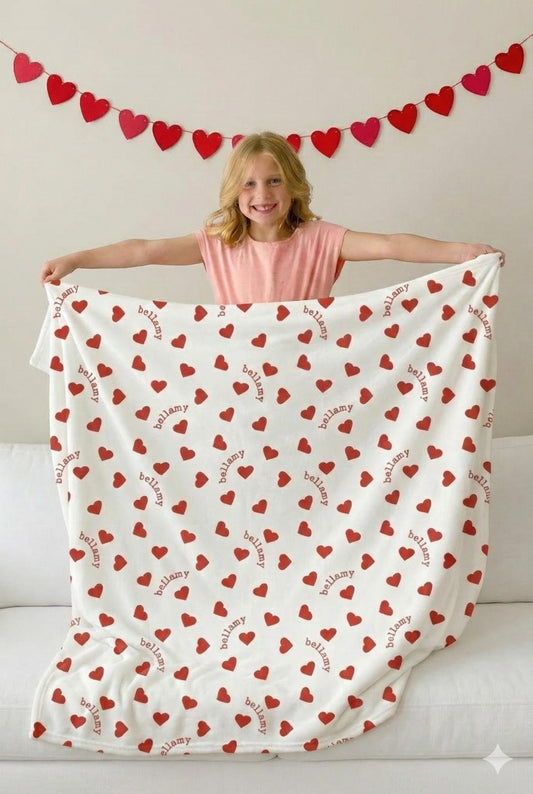 Valentines Day Gift for Daughter, Personalized Name Blanket, Cute Heart Pattern Throw, Kids Birthday Gift, Custom Baby Girl Swaddle
