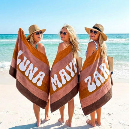 Retro MULTI COLOR STRIPE Personalized Beach Towel: Custom Name Bath Towel