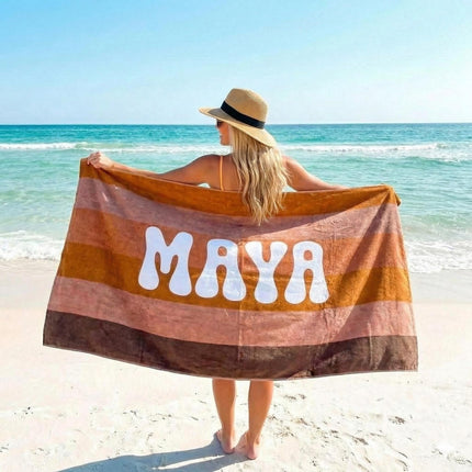Retro MULTI COLOR STRIPE Personalized Beach Towel: Custom Name Bath Towel