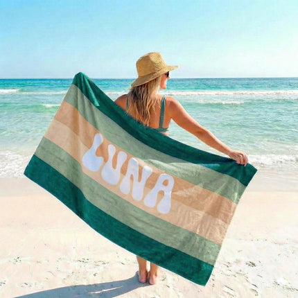 Retro MULTI COLOR STRIPE Personalized Beach Towel: Custom Name Bath Towel