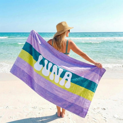 Retro MULTI COLOR STRIPE Personalized Beach Towel: Custom Name Bath Towel