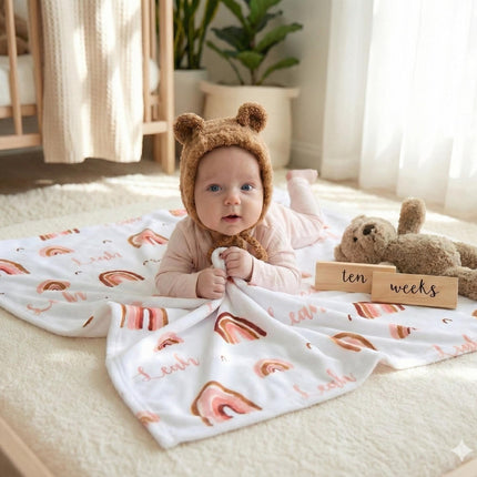 Rainbow Name Personalized Minky Blanket: Plush Fleece Gift