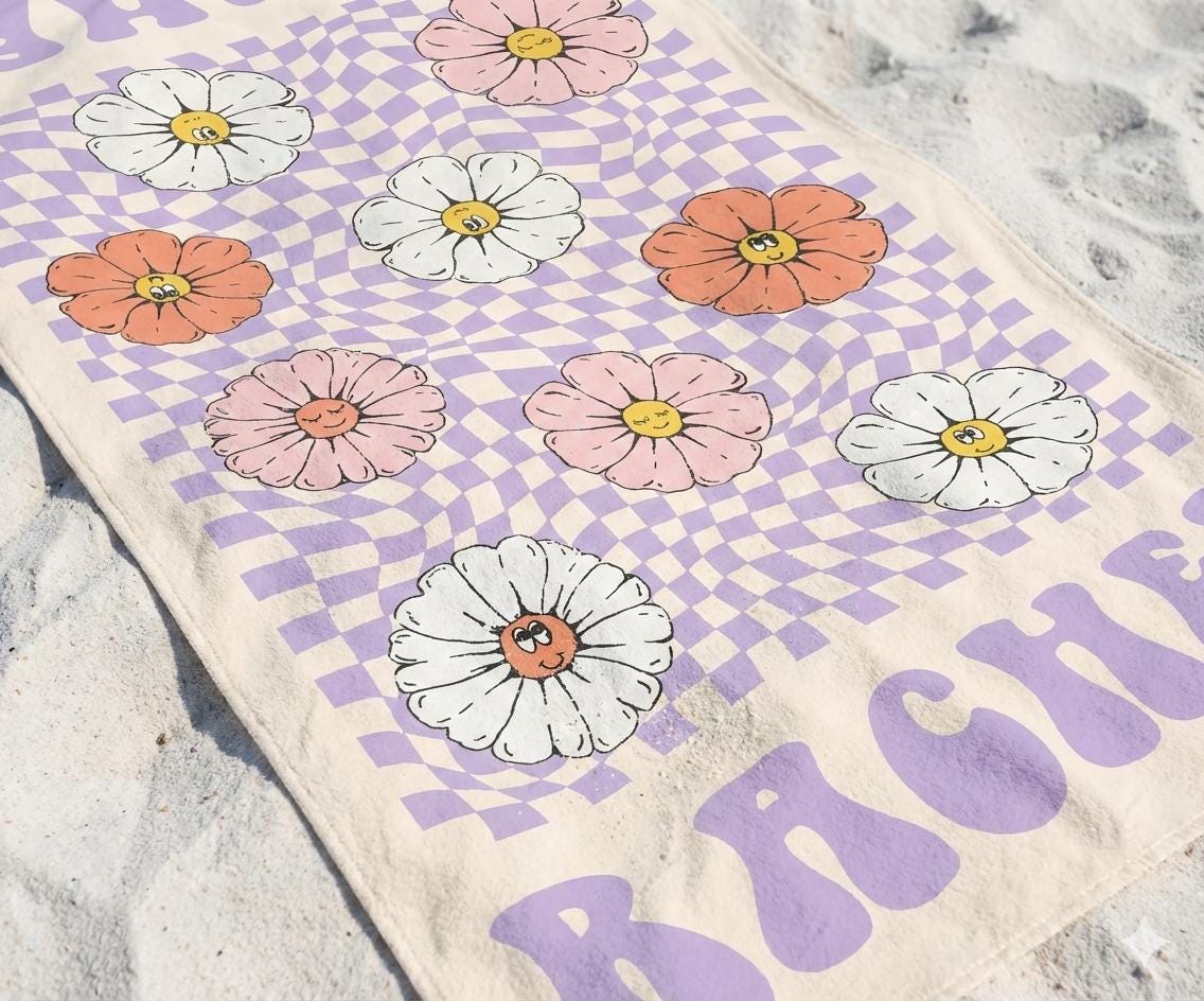 Personalized Retro Beach Towel: Custom Name, Vibrant Colors