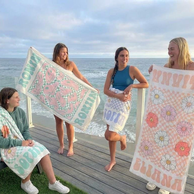 Personalized Retro Beach Towel: Custom Name, Vibrant Colors