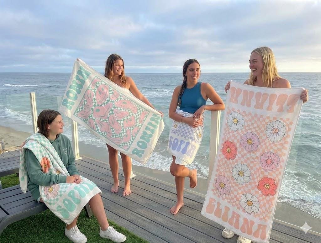 Personalized Retro Beach Towel: Custom Name, Vibrant Colors