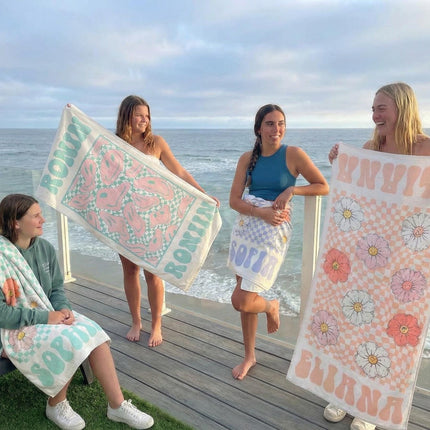 Personalized Smile Face Beach Towel: Custom Name Pool Towel