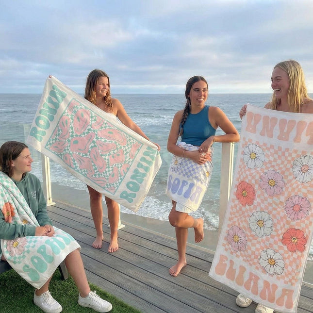 Personalized Smile Face Beach Towel: Custom Name Pool Towel