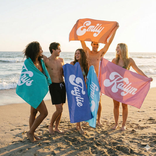 Personalized Beach Towel: Bold Font Custom Name, Vacation Gift