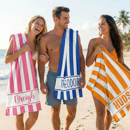 Personalized Stripe Beach Towel: Custom Name Vacation Gift