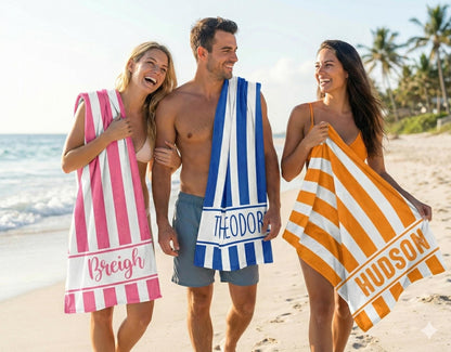 Personalized Stripe Beach Towel: Custom Name Vacation Gift