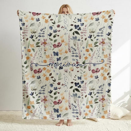 Personalized Watercolor Floral Blanket: Custom Name Minky or Sherpa